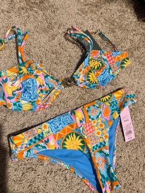 wild fable Multi-Color Printed Bikini Set in Orange, Teal, Blue, Pink, Yellow
